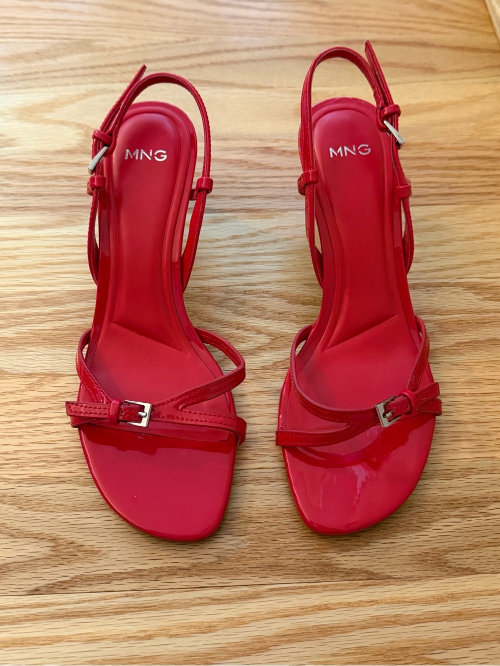 Mango Glossy Red Slingback Heels